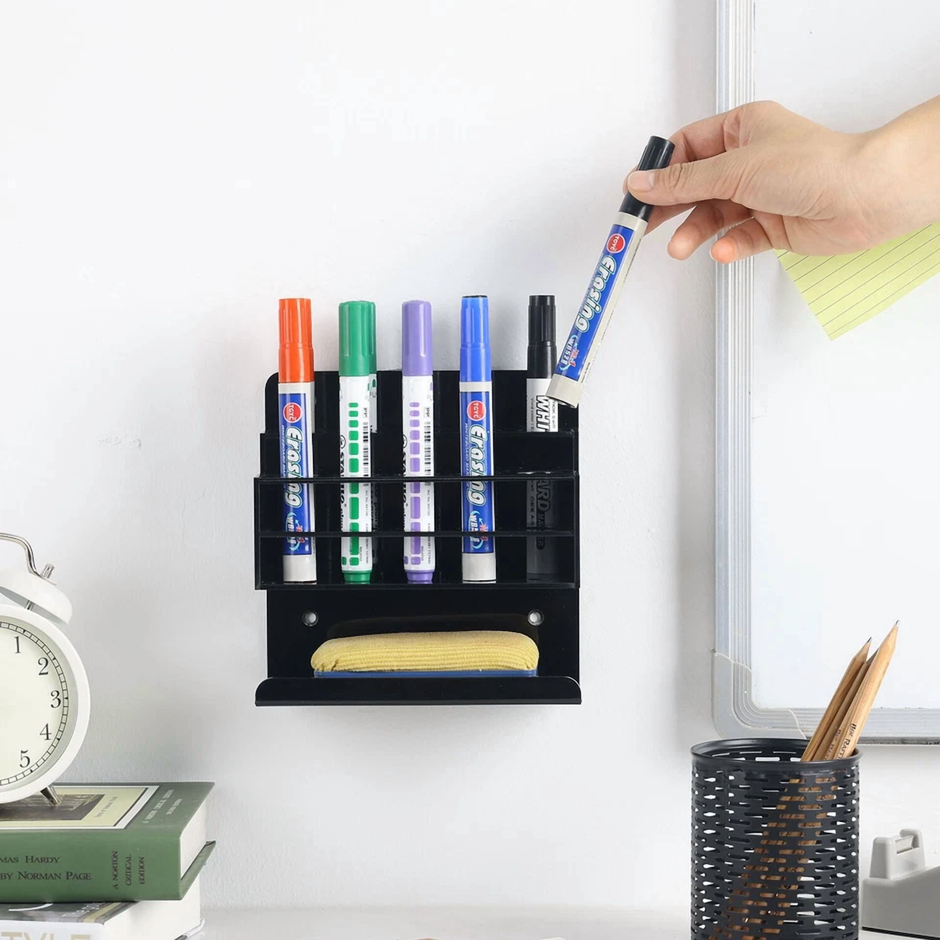 Dry Erase Marker Holder W/ 10 Slots & Eraser Tray, Whiteboard Marker Holder Rack