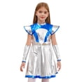 thumbnail image 3 of Runhomal Girls Shiny Alien Galaxy Cosplay Costume Flutter Sleeve Metallic A Line Dance Dress Silver 14, 3 of 6