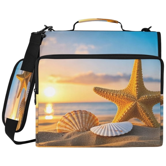 ALAZA Zipper Binder Starfish on Beach Pattern 2 inch 3 Ring 500 Sheet Capacity Trapper Keeper File Folder Organizer Bag