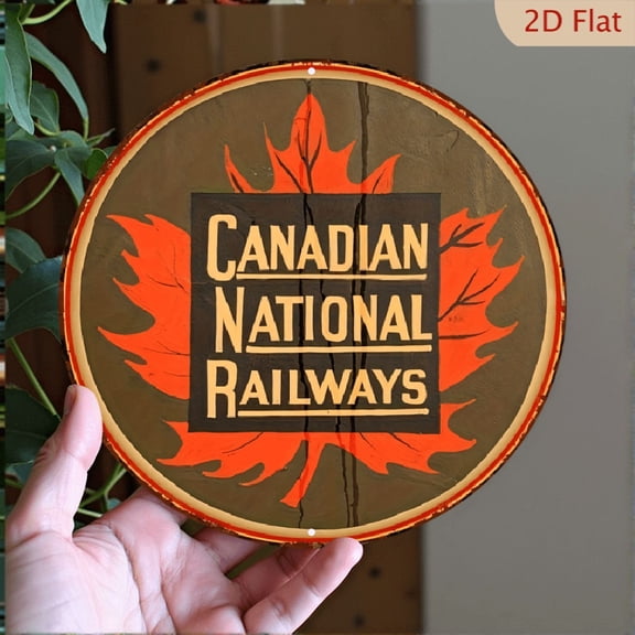 Canadian National Railways Vintage Logo Metal Wall Art, Round Aluminum Sign Decor, 8x8 Inch Retro Train Emblem Plaque for Home Office Wall Decoration
