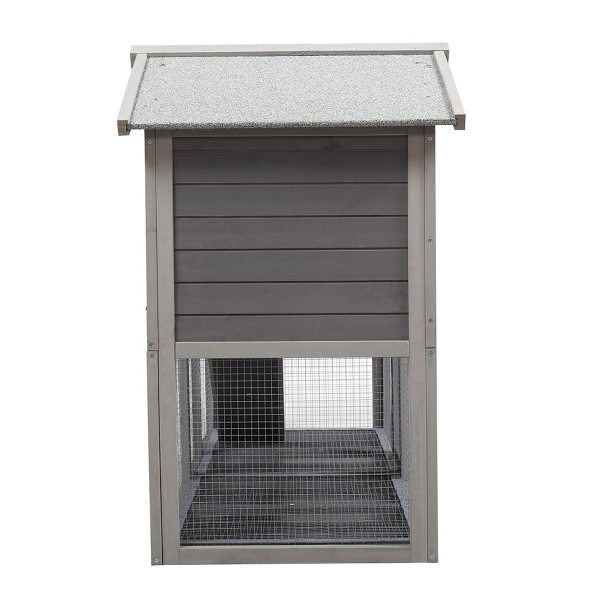 resenkos 56" Rabbit Hutch Outdoor, Indoor Rabbit Cage with Tray, Wood Bunny House, 2-Story Chicken Coops with Run, Gray