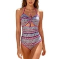 thumbnail image 2 of Trajes de baño para mujer, Trajes de baño para mujer, Traje de baño bikini de tirantes sin espalda de color liso para mujer, Conjunto de bikini con bloques de color y hombros descubiertos, Traje de ba, 2 of 5