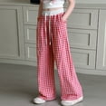 thumbnail image 3 of Fozruso Girls Casual Pants Girls Pants Casual Straight Leg Checkered Print Elastic Waist Comfortable Daily Wear For Kids Age 6 15 For School Outdoor Vacation Spring Summer Fall Sizes 160, 3 of 6