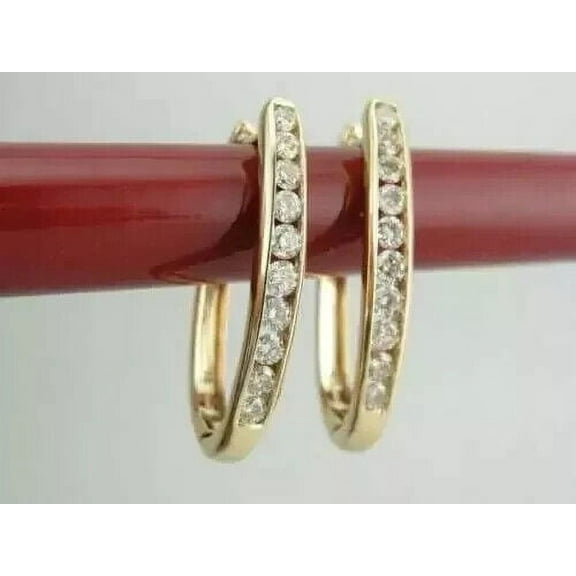 2Ct Round Lab-Created Diamond 14K Yellow Gold Plated Women Elegant Hoop Earrings For Women's 925 Silver