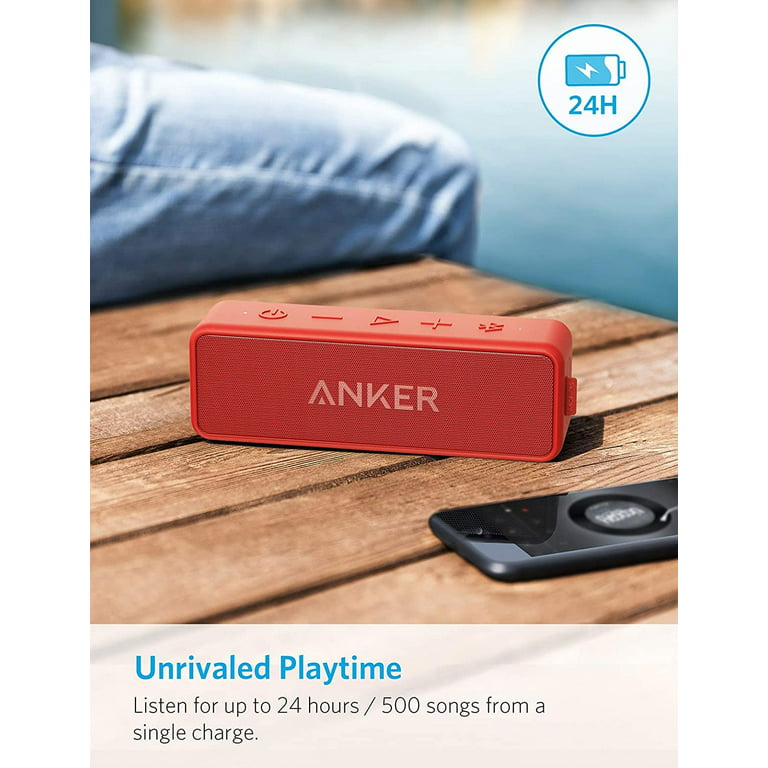 Anker Soundcore 2 Portable Wireless Bluetooth Speaker Dual-Driver Speaker  Built-in Mic Waterproof ,Red