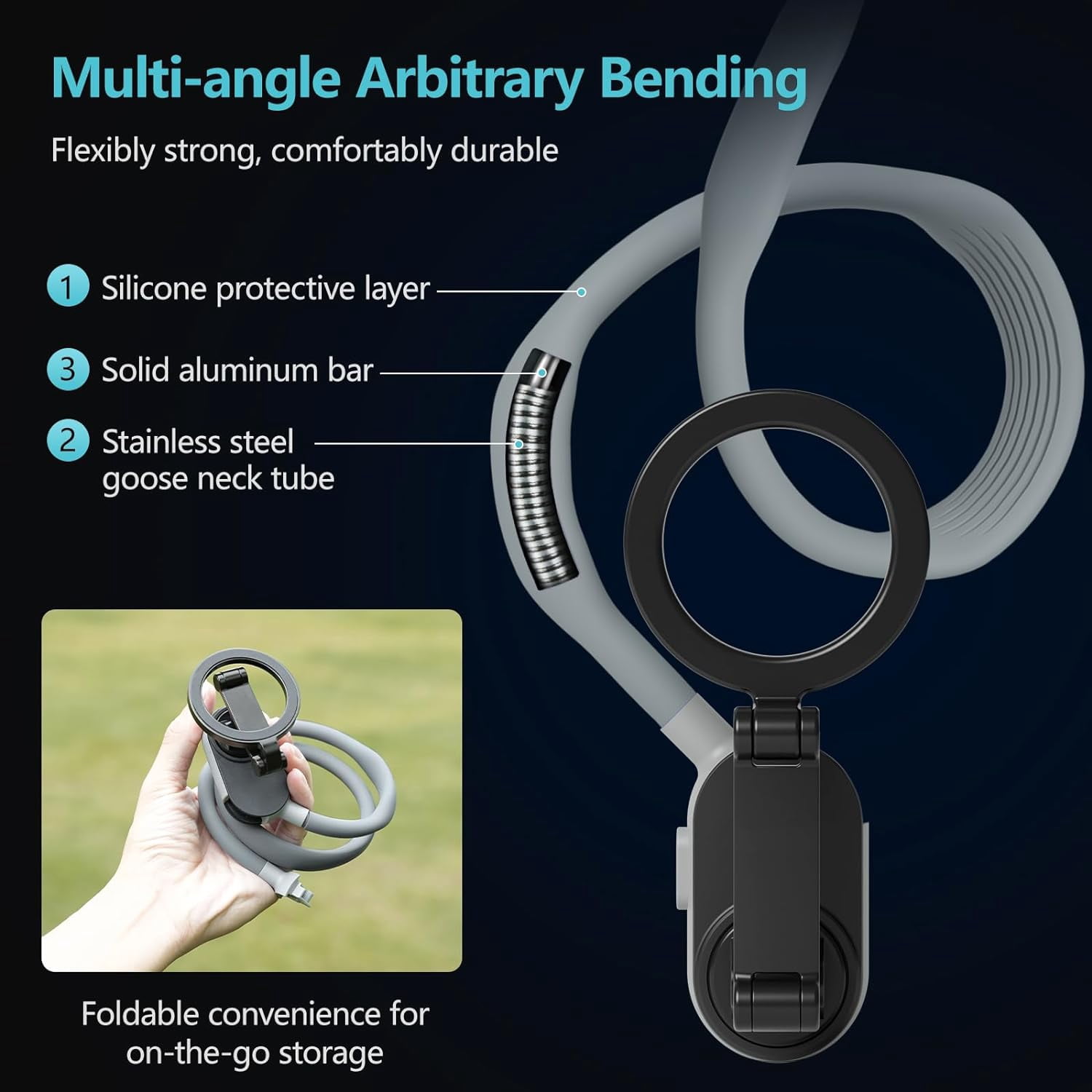 Magnetic Neck Cell Phone Holder, Neck Phone Holder POV/Vlog Selfie Mount, Hand Free Phones Neck Holder Chest Stand Video Recording for iPhone 15 14 13 12 and Android Smartphone (Grey)