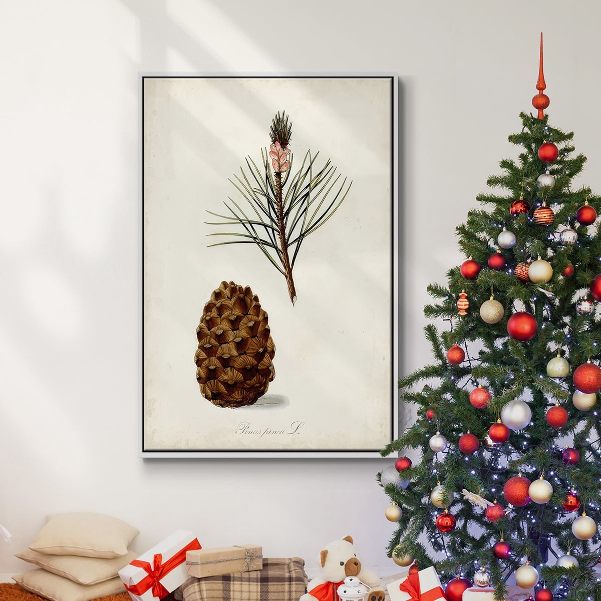 Antique Tree Study V - Framed Gallery Wrapped Holiday Canvas - 17 x 25 - White Frame