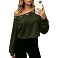 thumbnail image 3 of Women's Off Shoulder Crop Top Grommet Detail Long Sleeve Casual Pullover Sweatshirt, 3 of 9