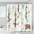 thumbnail image 3 of Forest Animal Shower Curtain Rustic Forests Bathroom Curtains Moose Bear Deer Fox Spring Floral Plants Cute Wildlife Green Leaf Nature Scenic Watercolor Bathtub Decor with Hooks 84 x 70 in, 3 of 6