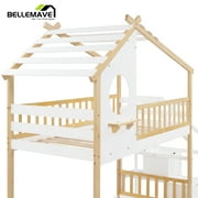 Bellemave Twin over Twin Bunk Beds with Storage Stairs,Guardrail, Window and Roof, Twin Bunk Bed House Bunk Bed/Low Bunk Bed(Natural)