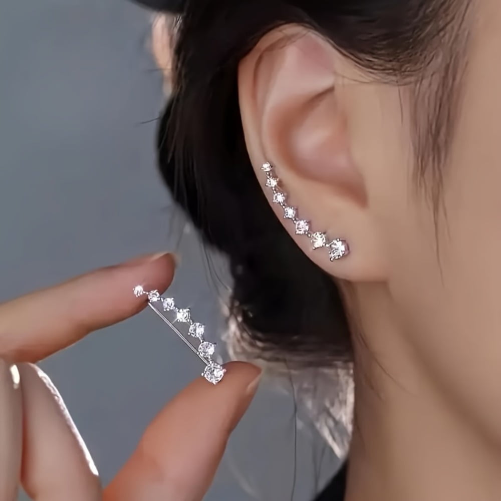 ATJIA Ear Crawler Earrings for Women Silver Plated Rhinestone Cartilage Ear Cuff Non Piercing Sparkly Cubic Zirconia Wrap Cuff Earrings