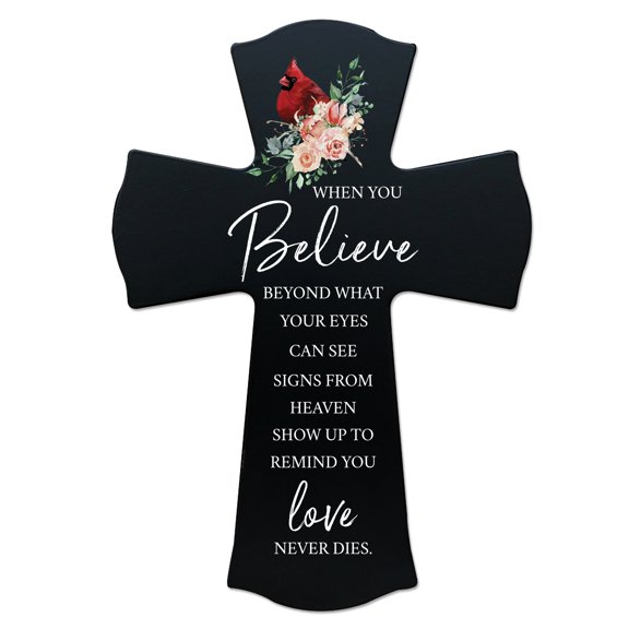 LifeSong Milestones Memorial Wood Wall Cross 8x11 Cardinal Bereavement Gifts - Love Never Dies