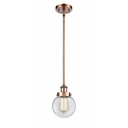 916-1S-AC-G202-6-Innovations Lighting-Beacon - 1 Light Stem Hung Mini Pendant In Modern Style-9 Inches Tall and 6 Inches Wide-Antique Copper