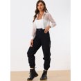 thumbnail image 2 of Blusa delantera con botones para mujer, dobladillo con lazo, cuello en punto, malla, camisa de manga larga transparente, top Blanco M, 2 of 6