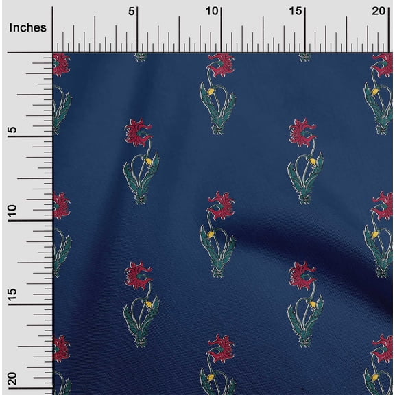 oneOone Organic Cotton Poplin Twill Fabric Leaves & Floral Block Fabric Prints By Yard 42 Inch Wide