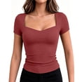 thumbnail image 4 of TEAJOPSUU Womens Summer Tops Sweetheart Neck Short Sleeve Activewear T Shirts Form Fitting Shapewear Tees Red, 4 of 7