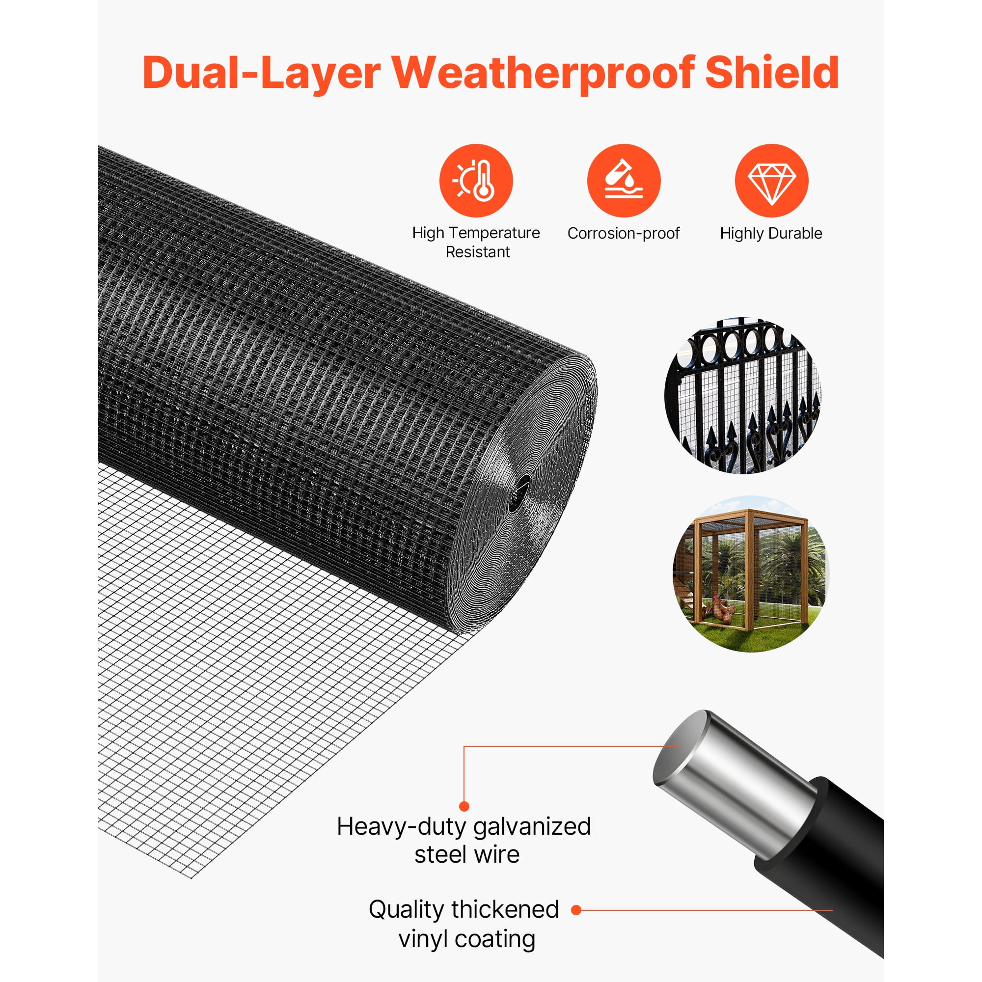 KFFKFF 24 in x 50 ft Hardware Cloth, 1/2 in 19 Gauge Galvanized Wire Mesh Roll, Durable Vinyl-Coated Weather-Resistant Fencing for Gardens, Animal Enclosures