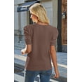 thumbnail image 5 of Wiholl Short Puff Sleeve Sweaters for Women Knit Tops 2026 Trendy Crewneck Striped T Shirts Casual Summer Blouses Brown Tshirts for Women, 5 of 8