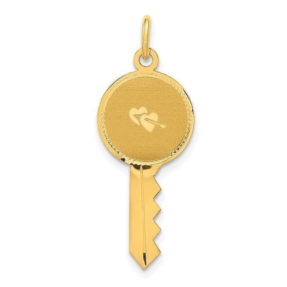 Finest Gold 14K Yellow Gold Polished & Satin Hearts Flat Key Charm