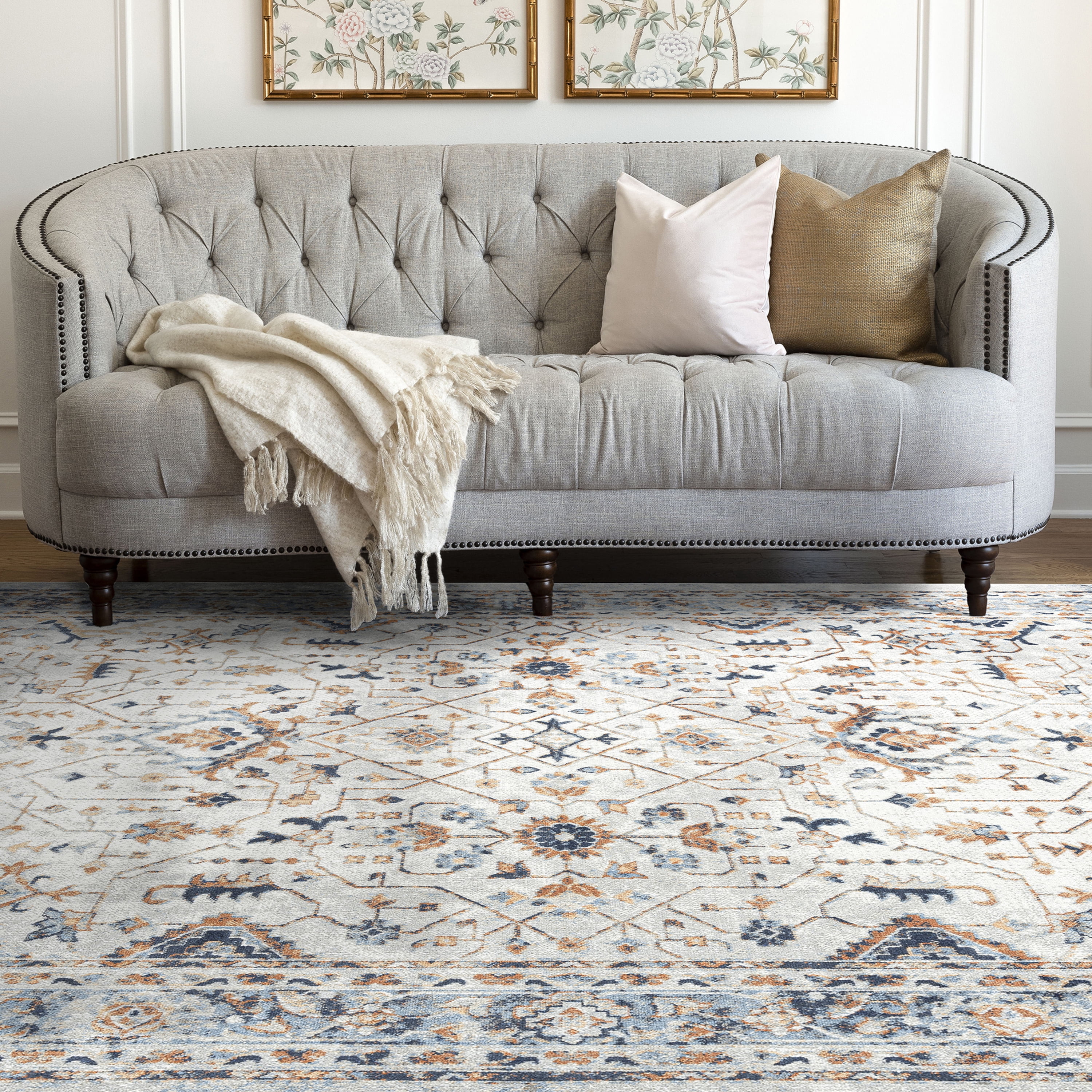 Traditional 9x12 Area Rug (8'9'' x 11'3'') Border Cream, Cream Living Room Easy to Clean