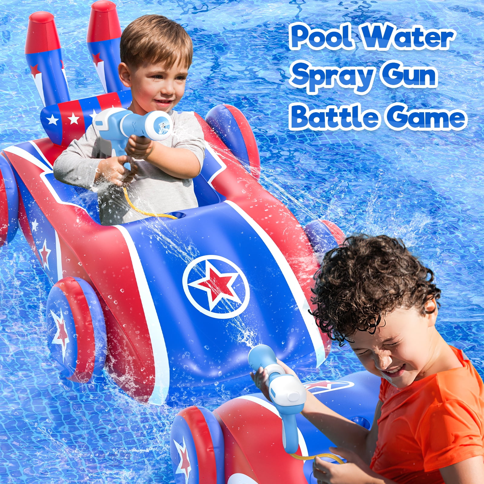 Kids Pool Floats with Water Gun, Car Toddler Inflatable Pool Toys for Kids Age 3-8 Years Old, Summer Outdoor Water, Beach, Swimming Pool Toys Gift