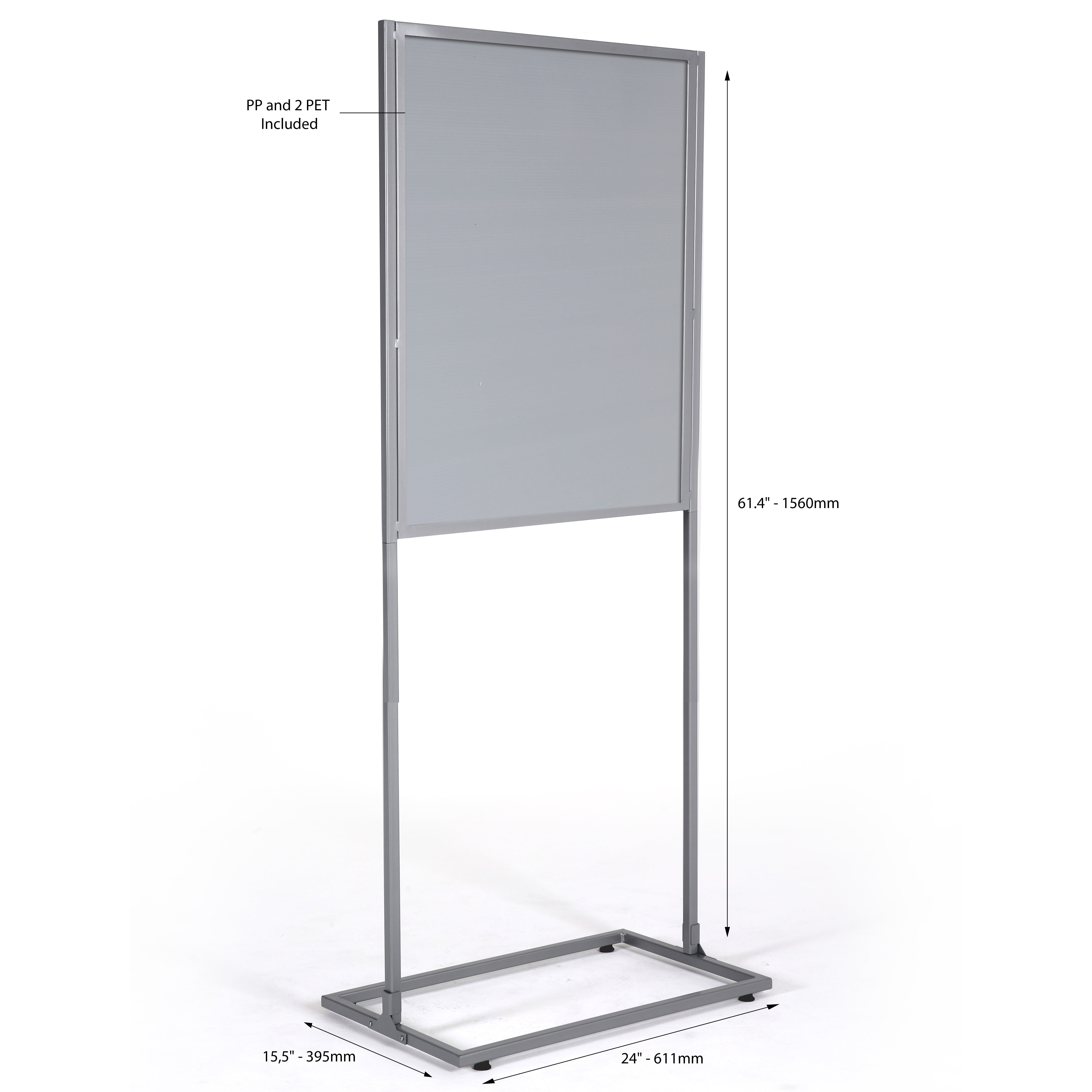 One Tier Tilted Poster Display Sign Stand in Black and Silver