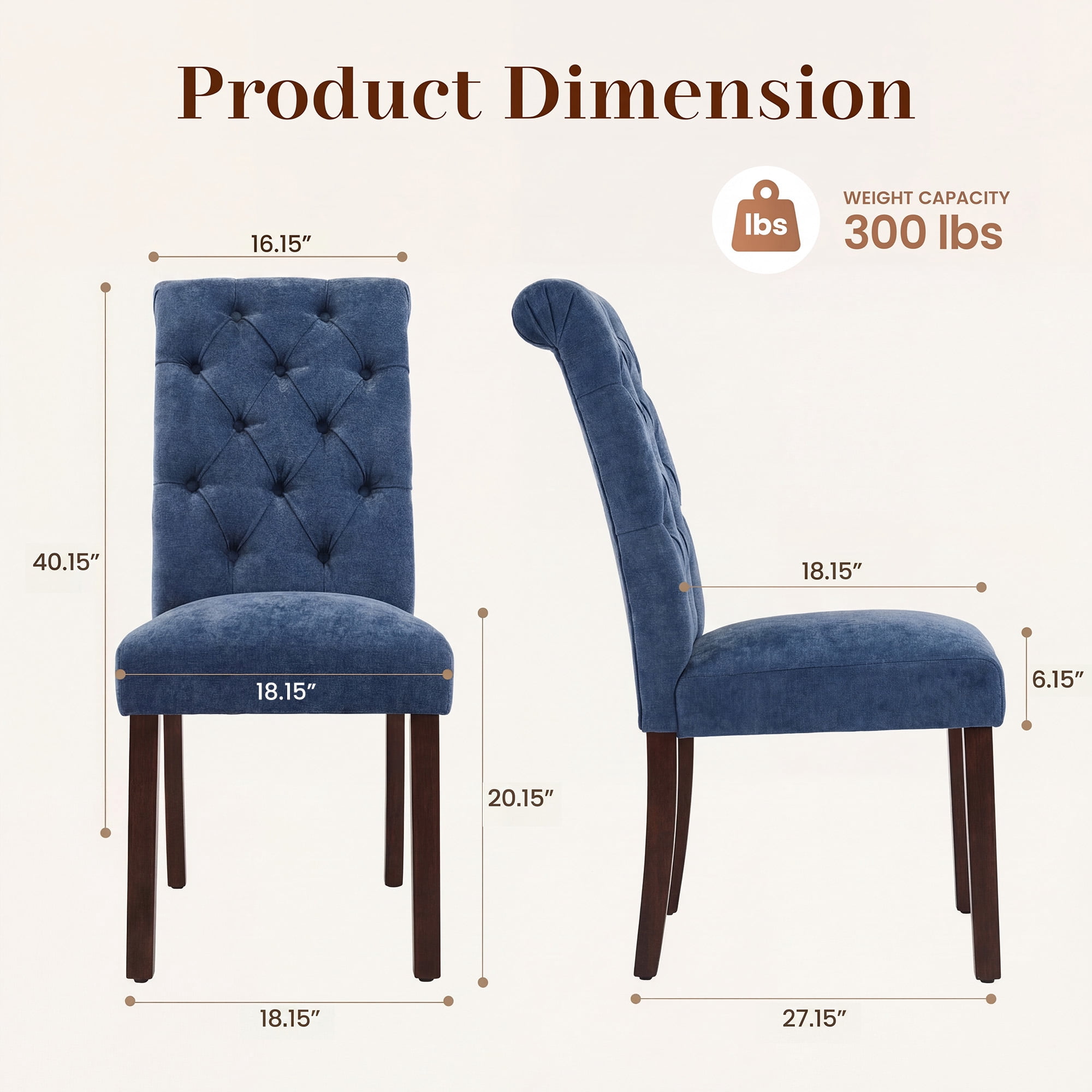 Upholstered Parsons Dining Chairs Set of 4, Button Tufted Kitchen Side Chair for Dining Room, Blue