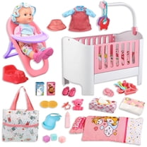 Aijohnny Baby Doll Crib & High Chair Furniture Set, Kids Pretend Play Interactive Toys, Birthday Gifts for Toddlers & Kids