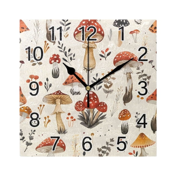Ryvnso Cute Mushroom Wall Clock Square Silent Non-Ticking Battery Operated 7.78"