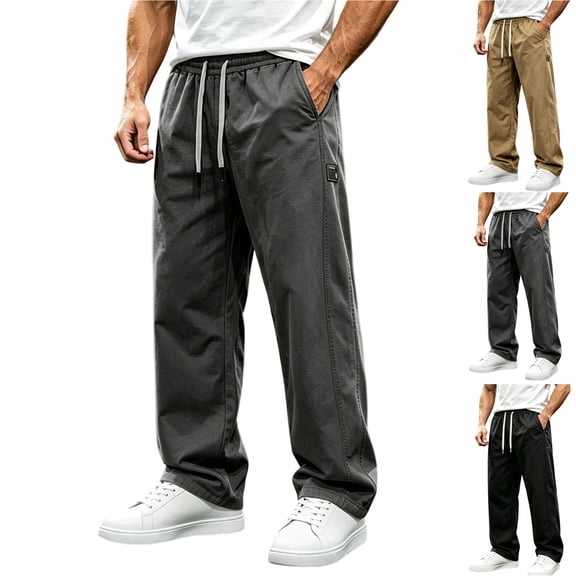 LODIENY Casual Jogger Pants for Men Relaxed Fit Elastic Waist Drawstring Sweatpants Straight Leg Hiking Outdoor Sport Pants with Pockets Khaki XXXL