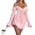 thumbnail image 3 of Vestido Midi para Mujer, Disfraz de Halloween, con Hombros Descubiertos, Estilo Hada Mariposa, para Fiesta de Cosplay, con Pañuelo Rosa M, 3 of 8