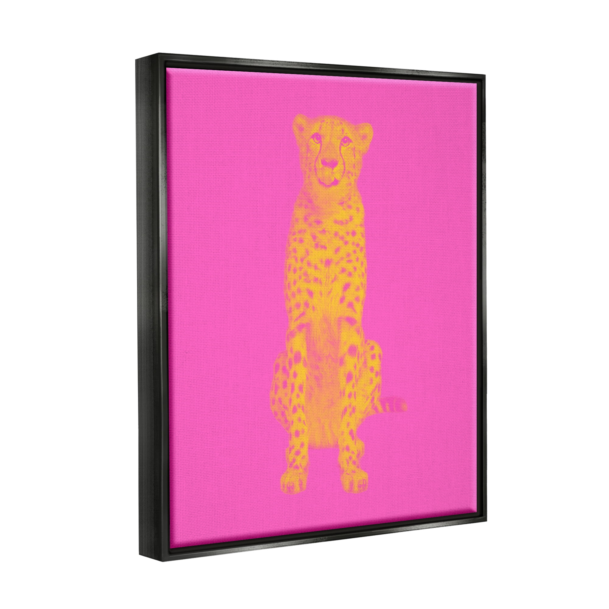 Stupell Industries Pop Pink & Yellow Leopard Animals & Insects Painting Black Floater Framed Canvas Art Print Wall Art, 17 x 21