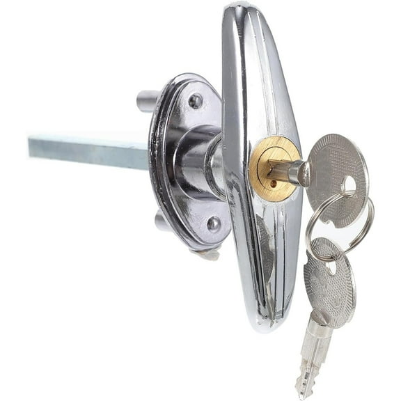 Garage Door Handle, Metal Locking T-Handle Barn Door Handles with Keys Universal Shed Door Lock Garage Door (Silver)