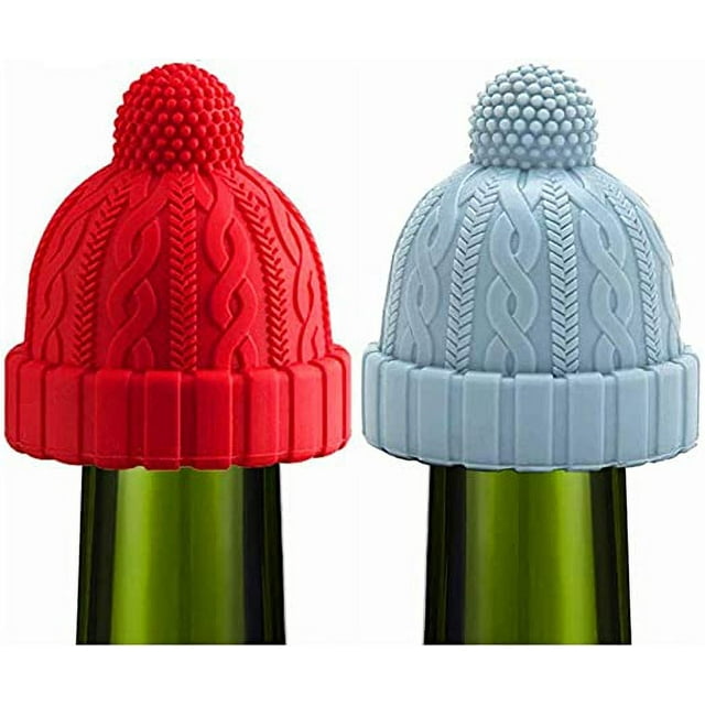 JM 2 Tapones de Vino Decorativos (Azul y Rojo) Tapones de Botellas de Silicona Tapón de Vino Reutilizable para Mantener Frío el Vino y la Cerveza Licor de Champán Vino Espumoso JM