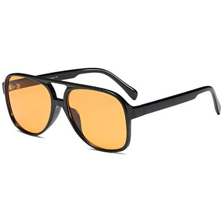 

Retro Vintage Yellow 70s Orange Tinted Aviator Sunglasses for Women Oversized Lentes de Sol Trendy Black Square Shades Big Cool Night Vision Men Cute 90s Fashion Ladies 80s Large Flat Top Sh