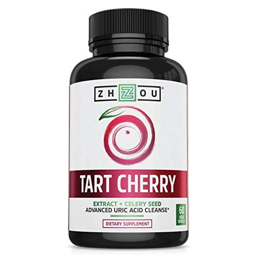 Zhou Capsules d'Extrait de Cerise Acidulée Nutritive avec Graines de Céleri - Nettoyage Avancé à l'Acide Urique pour le Confort Articulaire, des Cycles de Sommeil Sains et la Récupération Musculaire - Supplément de Polyphénols Puissant - 60 Capsules Végétales