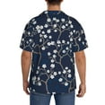 thumbnail image 3 of Gukieu Cherry Blossoms on Navy Background Print Men's Short-sleeved Shirts, Button-down Pocket Shirts, T-shirts, Beach Vacation Travel Summer Clothing-Small, 3 of 5