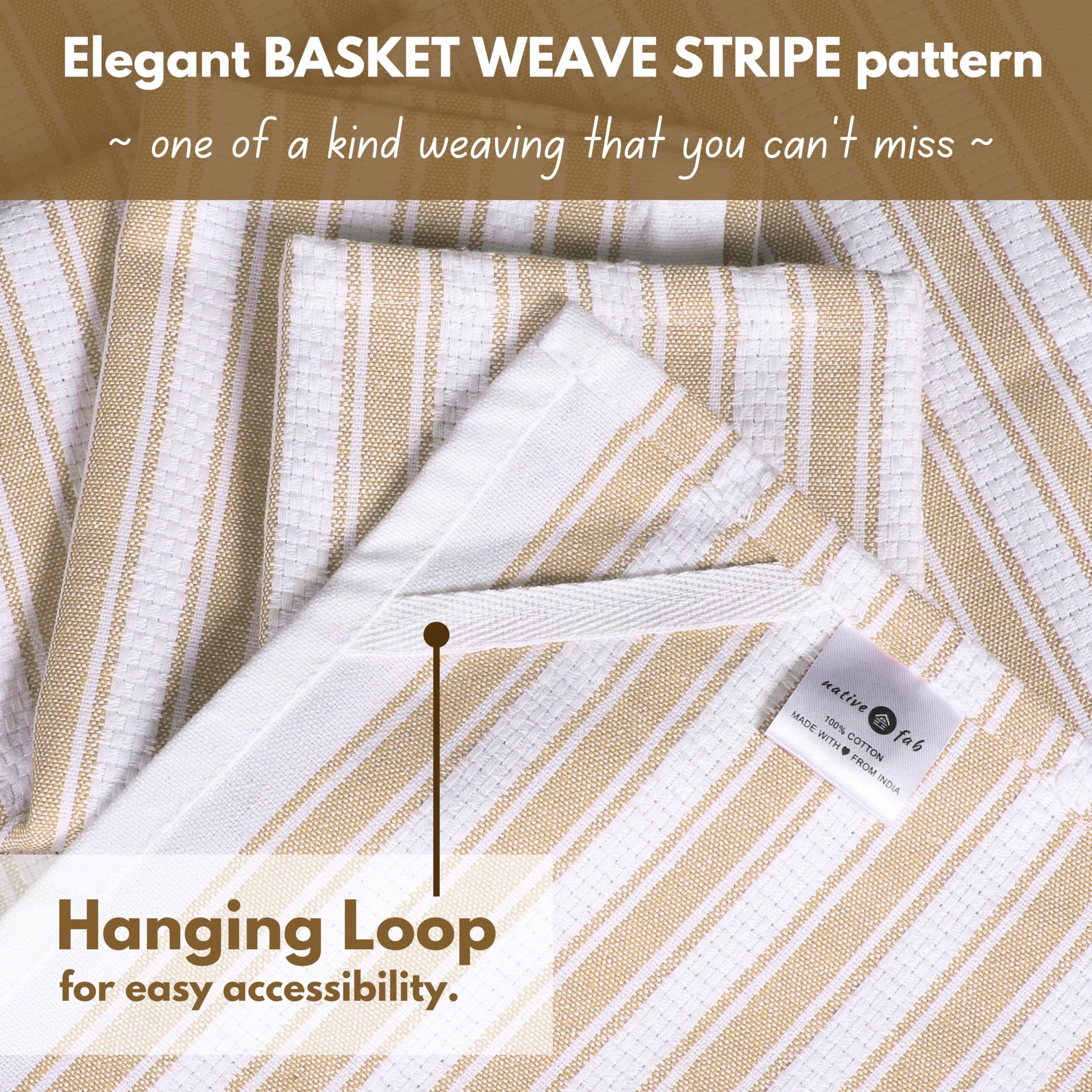Native Fab Stripe Kitchen Towels Set of 12, 100% Cotton, 16"x26", Everyday Dish Rags for Cleaning, Beige White