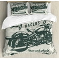 thumbnail image 1 of Motorcycle Duvet Cover Set Queen Size, Cruiser Bike Sketch with Hand Lettering Legendary Racers Quote, Decorative 3 Piece Bedding Set with 2 Pillow Shams, Pale Sage Green Dark Green, by Ambesonne, 1 of 3