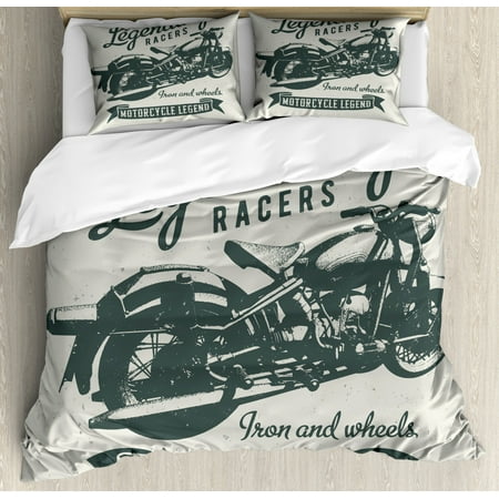 Motorcycle Duvet Cover Set King Size Cruiser Bike Sketch With