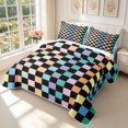 thumbnail image 3 of Manfei Geometric Check Quilt King,Modern Checkered King Coverlet Set,Black Yellow Blue,3pcs,1 Bedspread and 2 Pillowcases, 3 of 7