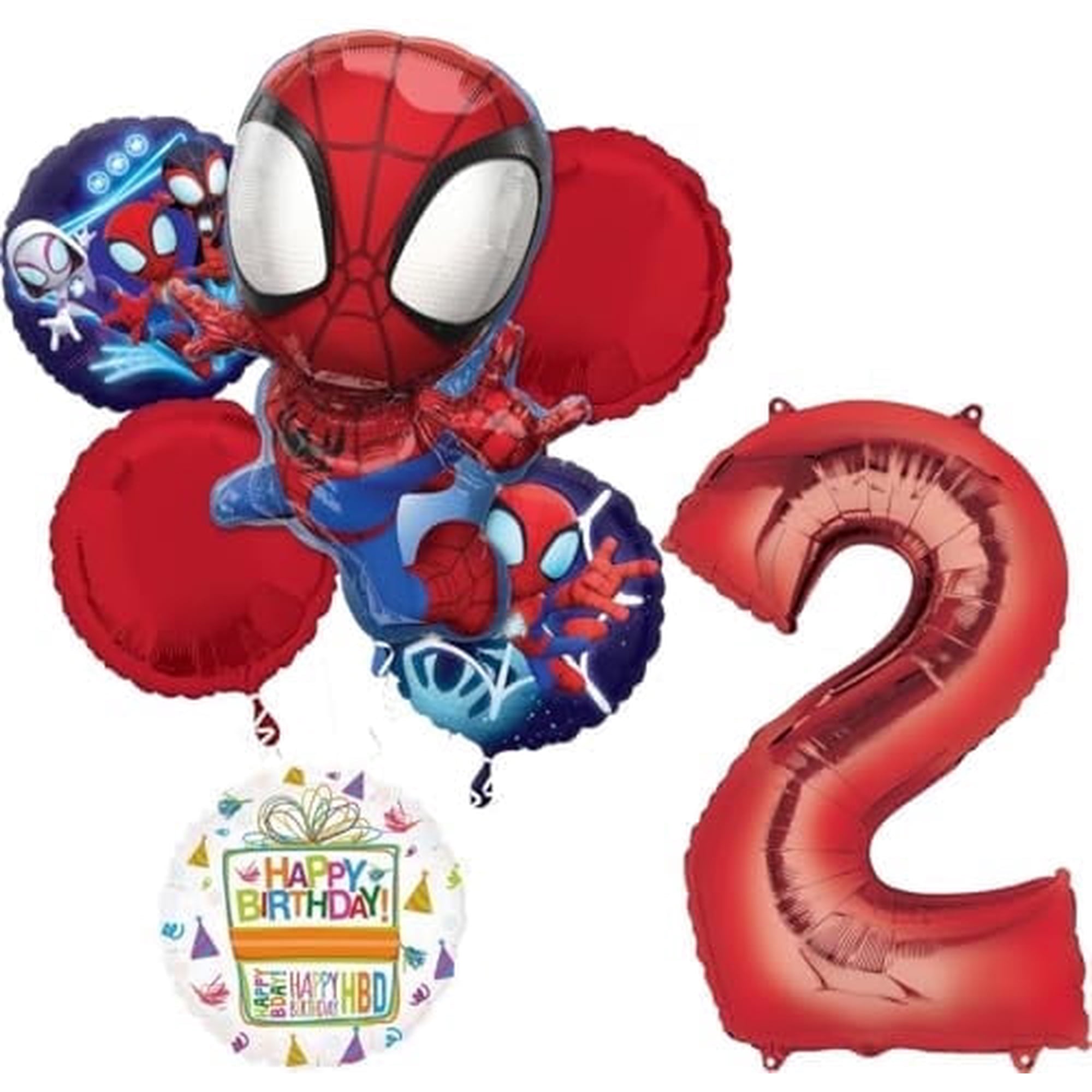 Spidey and Friends 2nd Birthday Party Supplies 7pc Foil Balloon Bouquet Decorations