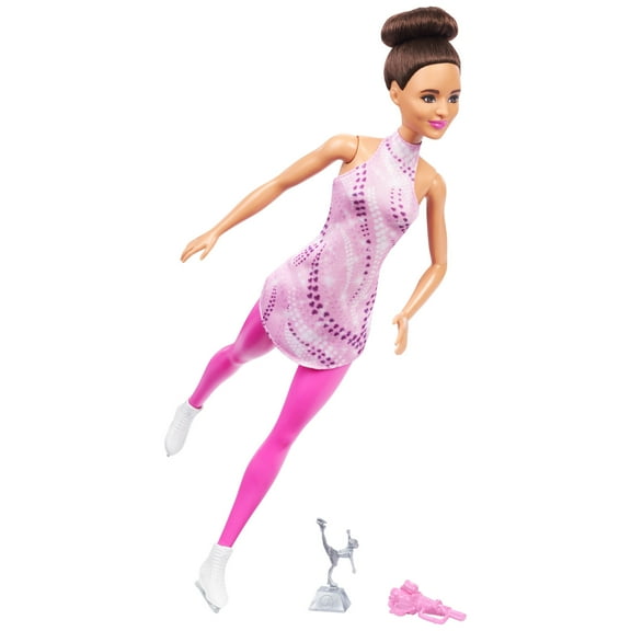 Barbie Careers Figure Skater Doll & Accessories, Brunette in Removable Skate Outfit with Trophy
