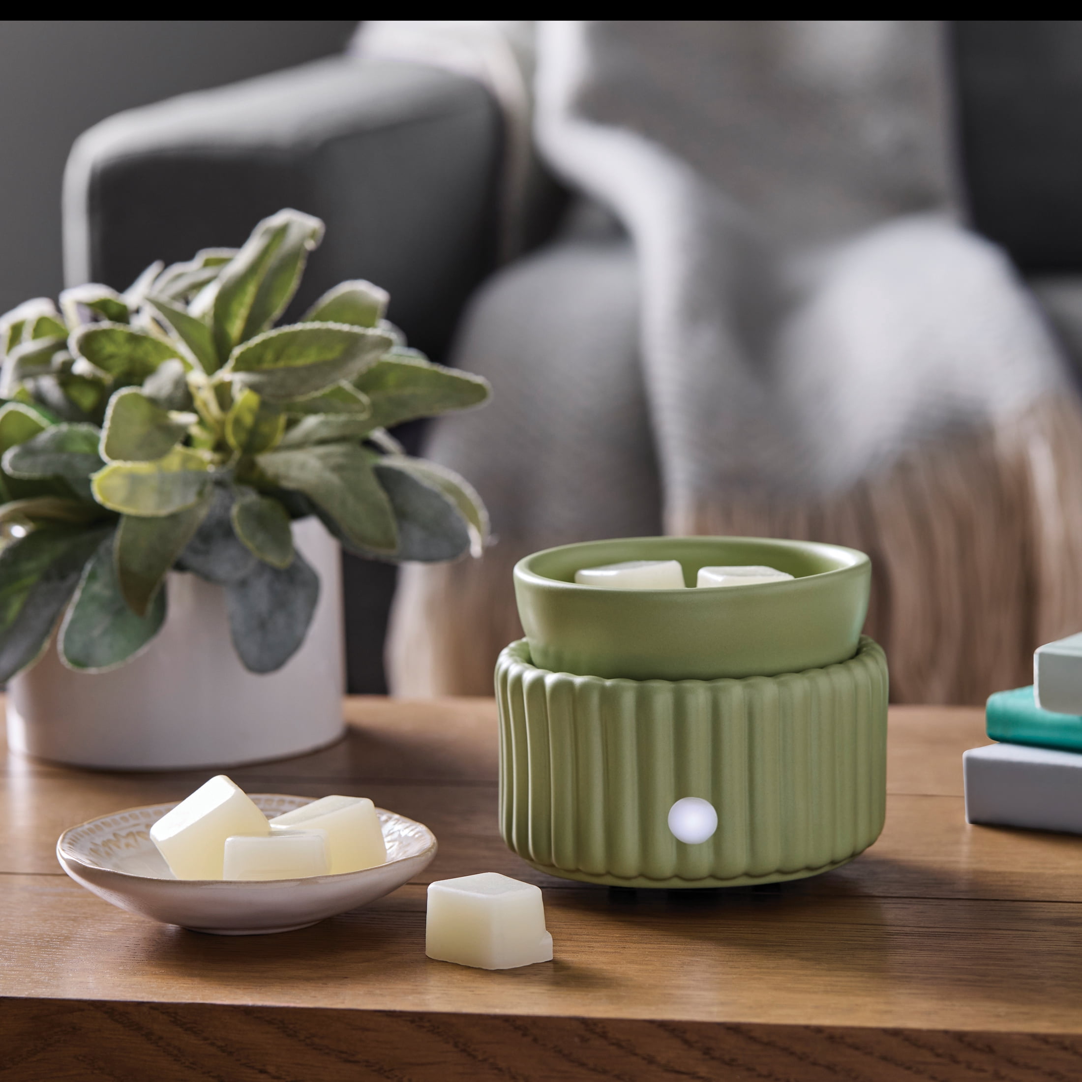Mainstays Ribbed Ceramic Fragrance Wax Melt Warmer, Olive Grove