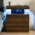 thumbnail image 3 of Hommpa Modern Nightstand Set of 2 LED Nightstand with 15W Wireless Charging Type C USB Port 2 Drawers Bedside Table Storage High Gloss Night Table Brown End Side Table for Bedroom Furniture Tall, 3 of 7