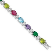 Primal Silver Sterling Silver Rhodium-plated 7 Inch Multi-color Cubic Zirconia Bracelet