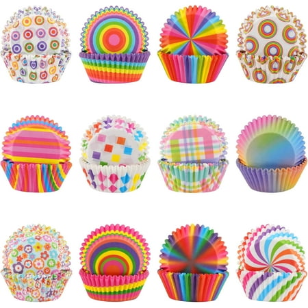 OMA 600 Pack Rainbow Cupcake Liners Cupcake Baking Cups Standard Size Rainbow Muffin Liners for Wedding Birthday Pride Party Candy Cake Decorations Supplies(12 Styles)