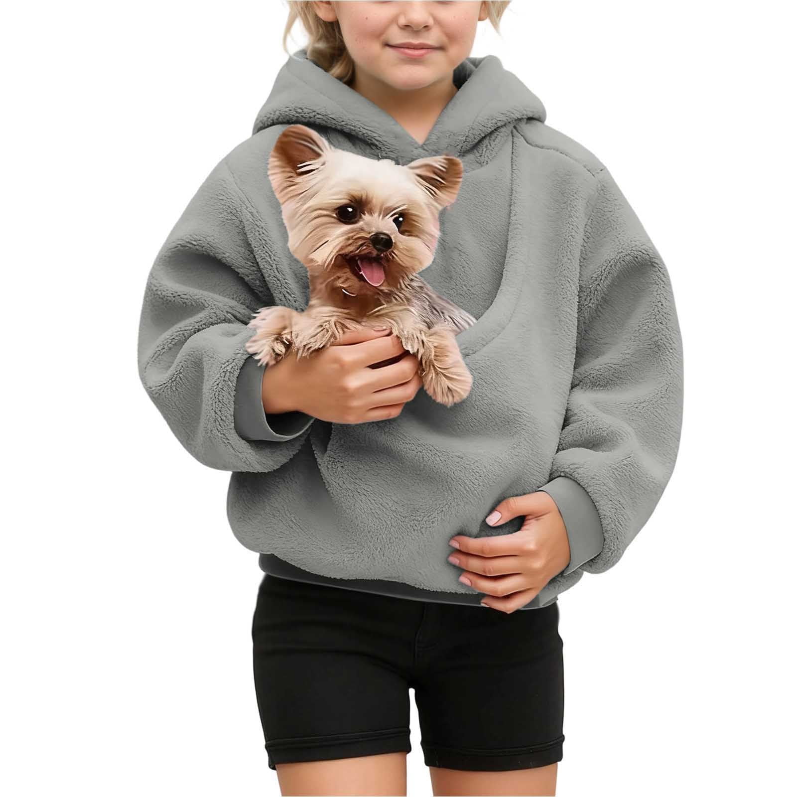 Boys Girls Dog Pouch Hoodies Fuzzy Dog Carrying Hoodie Long Sleeve Pullover Dog Pocket Hoodie Fall Clothes 9-10 Years