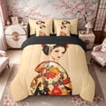 thumbnail image 3 of Manfei Traditional Geisha Bedding Comforter Set for Teens, Floral Kimono Queen Bedding Sets, Multicolor Beige, Black Reversible 7pcs, 3 of 6