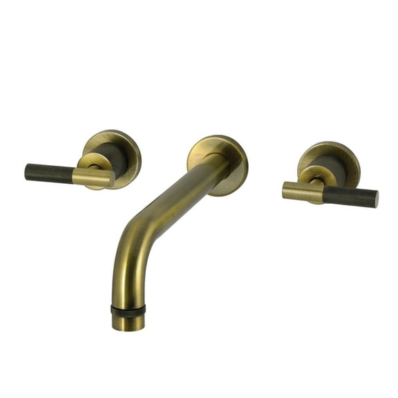 Kingston Brass KS8023KNL Convergent Two-Handle 3-Hole Wall Mount Roman Tub Faucet with Knurled Handle in Antique Brass